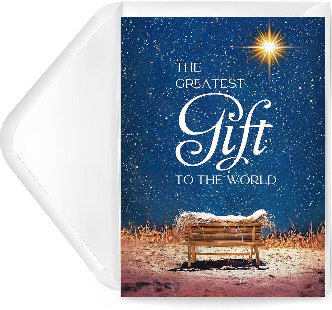 Religious Christmas Cards- Boxed Christmas Cards with Envelopes & Stickers- Bulk New Years Inspirational Cards- Pack of 18 Greatest Gift