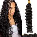 BEEOS Human Braiding Hair 18 Inch 50g, Deep Wave No Weft Bundles for Boho Braids Curly Human Hair Natural Black 1B