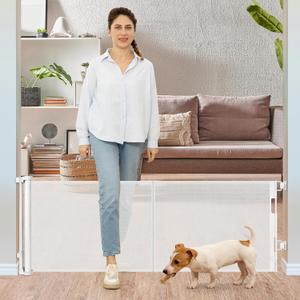 24 Inches Tall Retractable Dog Gate for The House, Short Baby Gates to Step Over, Extends up to 55" Wide, Reinforced Mesh Puppy Gate for Doorways, Step Over Pet Gate for Stairs, Indoor/Outdoor (White)