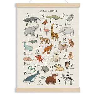 MOTERMATE Abc Alphabet Nursery Wall Art Poster Chart, Safari Nursery Decor, Abc Canvas Poster Hanger Frame for Toddlers Classroom, Alphabet Wall Hanging Banner Decor for Classroom Playroom, 12x16 Inch