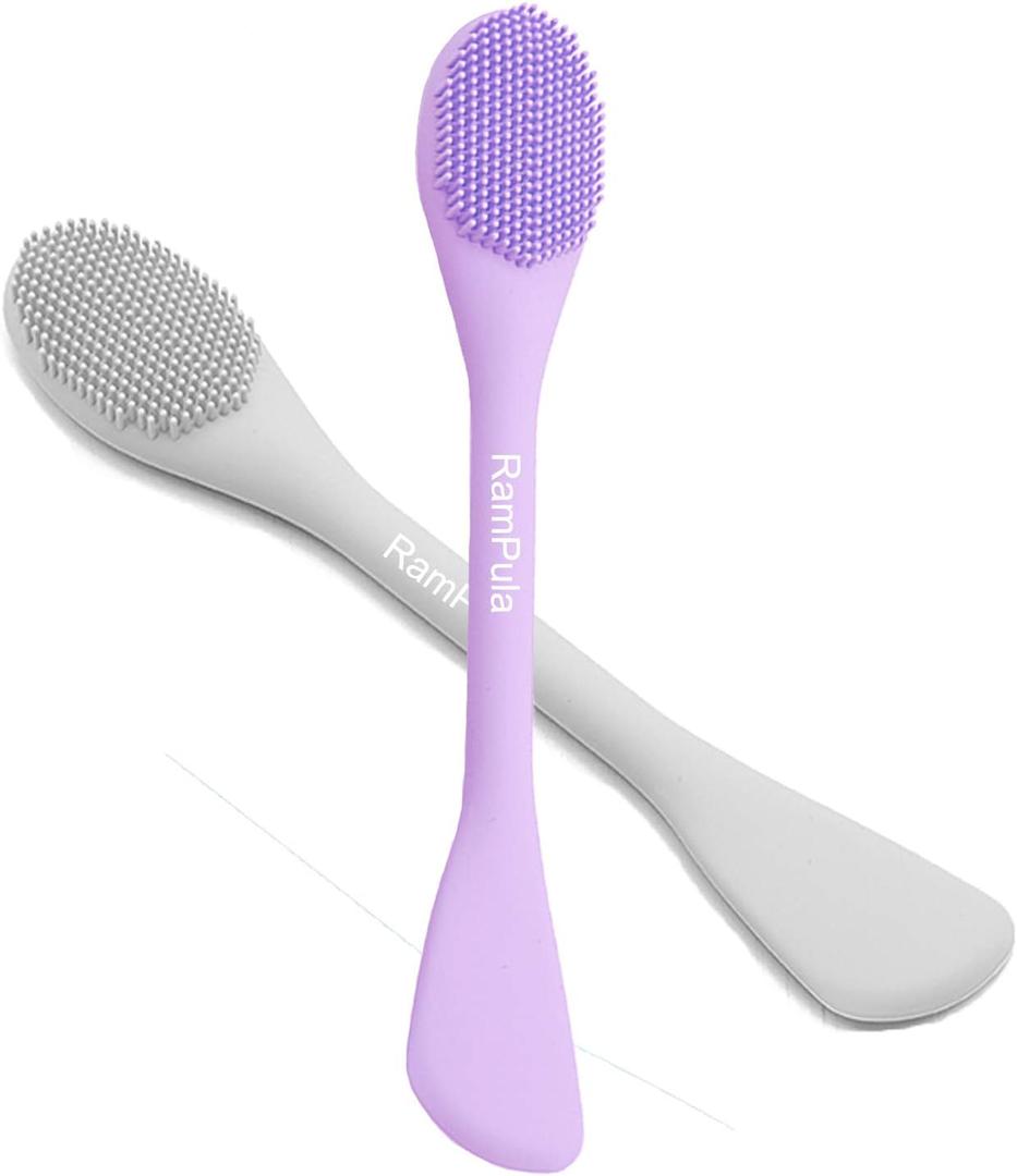 4 x RamPula Silicone Facial Mask Applicator Face Masks Skincare Brush Facial Scrubber Double-Head Lotion Spatula Scoop for Makeup,Foundation,Cream,Lotion,Moisturizer,Gel,Peel,Mud Masks (Purple+Gray)