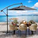 10FT Cantilever Patio Umbrella with Cross Base, Outdoor Offset Market Umbrella with Infinite Tilt and Crank Lift, Outside Umbrellas for Backyard Lawn Garden and Pool (Grey)