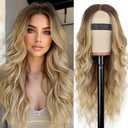 AISI HAIR Blonde Wig for Women, Long Wavy Lace Hairline Blond Synthetic Middle Part Ombre Blonde Wigs for Daily Party-26 Inch