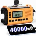 Emergency Weather Radio - AM/FM/NOAA Hand Crank Radio with 15W Fast Charge, 40000mAh Portable Solar Power Bank, Multi-Function Flashlight & SOS Alarm for Outdoor Indoor Emergencies (Orange)