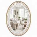 H HOMEWINS Oval Mirrors for Wall,20x30 Oval Wooden Rustic Farmhouse Carved Antique Boho Nature Vintage Decorative Mirror for Bedroom, Bathroom, Living Room,Vanity