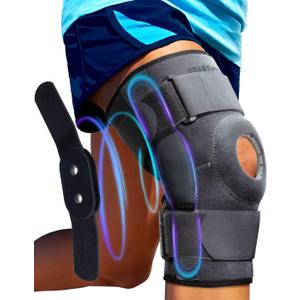 Sparthos Hinged Knee Brace for Larger Legs - Adjustable Stabilizing Support for ACL, MCL, Meniscus Tear, Arthritis - Open Patella - For Men and Women (Plus Size, XXX-Large, Ideal for Thighs 20"-28") (Gray/Black)