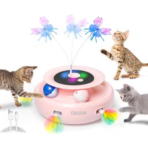 ORSDA Cat Toy, 3-in-1 Automatic Interactive Electronic Moving Ambush Feather, Fluttering Butterfly, Track Balls, USB Rechargeable Powered Smart Indoor Exercise Kicker