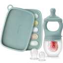 SAMiGO Baby Food Fruit Feeder and Breastmilk Popsicle Mold Set, Silicone Fruit Teether, Food Feeder Pacifier for Teething Relief, Freezer Tray, Baby Feeding Essentials, 4 Months+