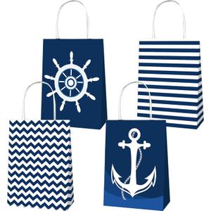 BACH AND BOUJEE 12 PCS Sailor Nautical Party Favor Gift Bags Blue Nautical Goodie Candy Bags Boxes for Ahoy It's a Boy Sailor Baby Shower Birthday Party Favors Supplies