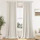 Guken Cream 100% Blackout Linen Curtains 108 Inch Length 2 Panels Set for Living Room Bedroom Back Tab Thermal Insulated Black Out Drapes Room Darkening Farmhouse Window Curtains 52x108