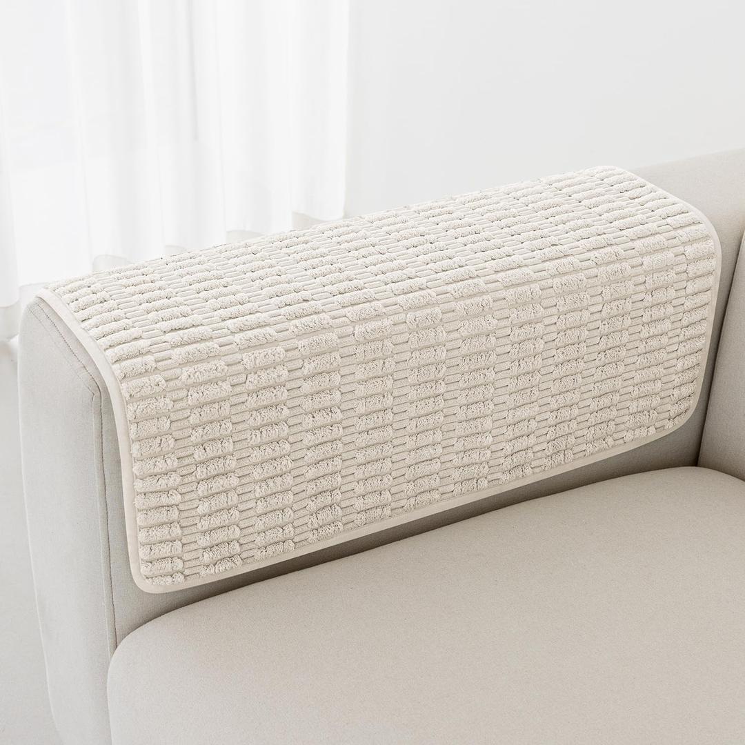 Foxdecor Couch Arm Covers Sofa Arm Cover, Arm Chair Covers Set of 2, Non-Slip Chair Arm Covers, Arm Rest Cover for Sofa, Armchair Slipcovers Couch Protector (Cream White 20x20 inch)