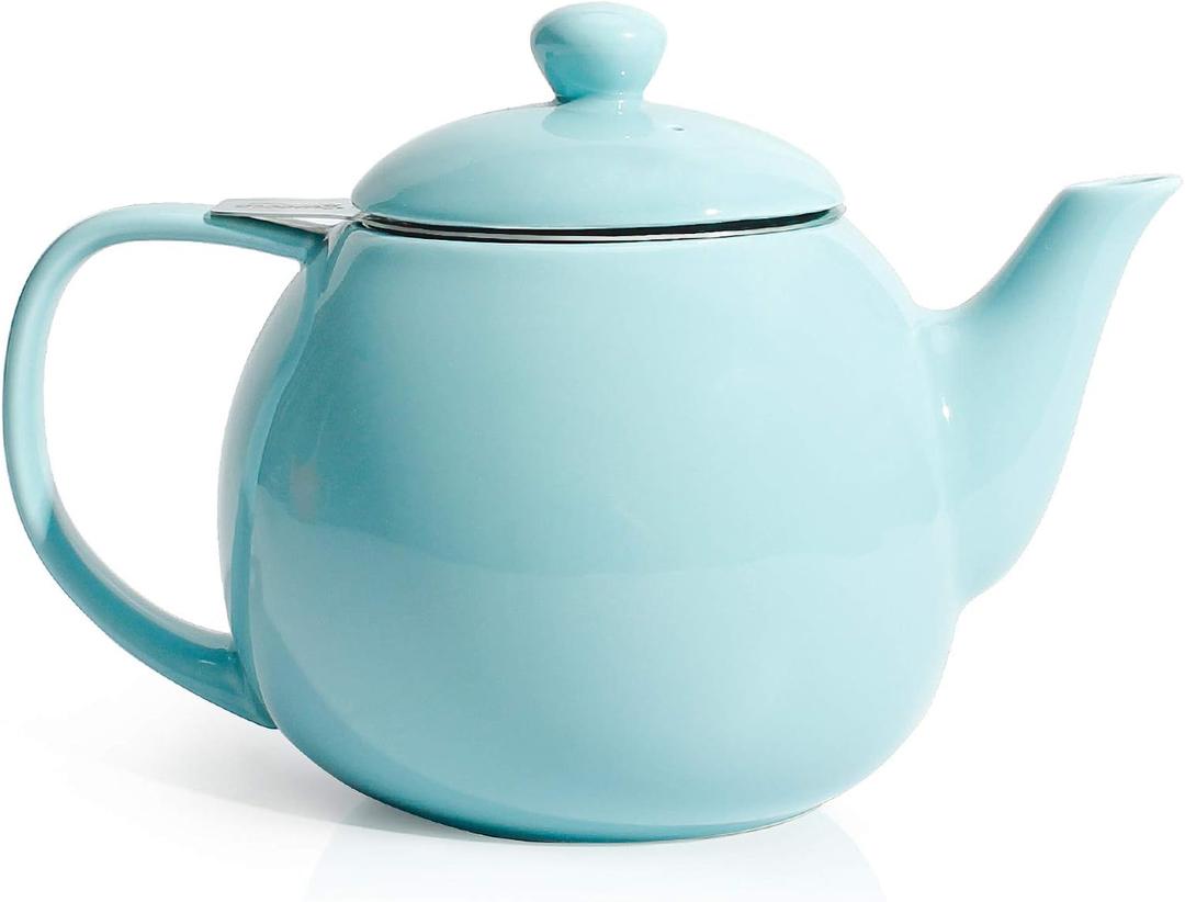 Sweese Teapot, Porcelain Tea Pot with Stainless Steel Infuser, Blooming & Loose Leaf Teapot - 27ounce, Turquoise (27oz)