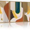PHOPAGO Boho Abstract Framed Wall Art Modern Minimalist Luxury Gold Line Artwork Kitchen Dining Room Decor 11x14in Natural Framed