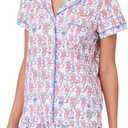 Women Y2k Pajamas Set Cute Preppy 2PCS Button Down Holiday Monkey Shorts Summer Outfit Beach Vacation Loungewear PJs (L)