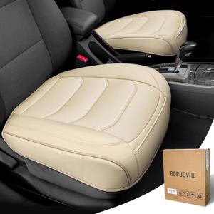 BOPUOVRE Car Seat Cover for Luxury & Comfort - PU Leather, Anti-Slip, Full Wrap Protection with Storage Pocket for Bottom Cushion - Universal Fit for 95% of Vehicles (Yellowish-White,2 Piece)