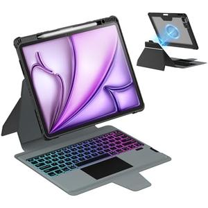 Nillkin Magnetic Keyboard Case for iPad Air 13 inch (M4/M3/M2), iPad Pro 12.9 (3rd/4th/5th/6th Gen) Rugged Case with Detachable Keyboard, Magic Trackpad, 7 Colors Backlit, Portrait/Landscape Modes