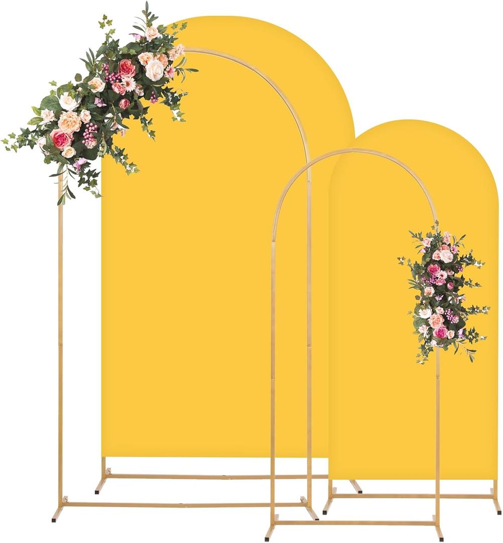 Metal Arch Backdrop Stand and Cover Set, 7.2FT, 6FT Party Backdrop, Easy to Assemble, Backdrop Stand for Parties, Birthday, Baby Shower (Gold)