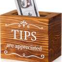 Vesici Wooden Tips Jar Tip Collection Box 6 x 4 x 5 Inch Donation Bucket Money Coin Storage Container Suggestion Box Raffle Cash Box for Bartender Restaurants Bars Musicians Driver(Burnt Wood)