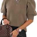 Women's Puff Short Sleeve Sweater Tops 2025 Summer Fall Trendy Knit Crew Neck Casual T Shirts Blouses (Brown, S)