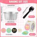 Vesici 300 Set Cupcake Liners with Dome Lids 4.2 oz Mini Aluminum Foil Baking Cups Muffin Tin with Spoons and 1.5 Inch 4-color Rose Gold Stickers for Individual Bakery Wedding Birthday Party Catering