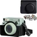 3 x Wide 400 Instant Film Protective Case with Fujifilm Wide 400 Instant Film Camera, PU Leather Camera Bag with Wide Magnetic Picture Frames 5 PCS, Adjustable Strap - Black (No Camera)