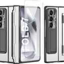 for Samsung Galaxy Z Fold 7 Clear Case Hinge Protection with Screen Protector & Kickstand Plating Transparent Full Body Cover for Galaxy Z Fold 7 (Black)