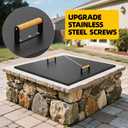 Firepit Lid Square - Rust Resistant 28" x 28" Fire Pit Lid Cover with Wooden Handle & Gloves, Fire Pit Snuffer Lid for Courtyards, Patio, Winter Cold Protection. Fits Fire Pits Up to 26"