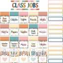 81 Piece Boho Class Jobs Bulletin Board Boho Welcome Classroom Jobs Pocket Chart Set Teacher's Helper Chalkboard Decor Classroom Bulletin Board Set Wall Decoration for Back to School