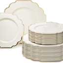 " OCCASIONS " 120 Plates Pack,(60 Guests) Heavyweight Wedding Party Disposable Plastic Plates Set -60 x 10.5'' Dinner + 60 x 8'' Salad/Dessert Plate (Imperial Ivory & Gold), 120 Piece