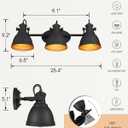 Industrial Bathroom Vanity Lamp, 3-Light Wall Mounted Vanity Lighting Fixture Over Mirror, Black Metal Frame, AD-2152-3W