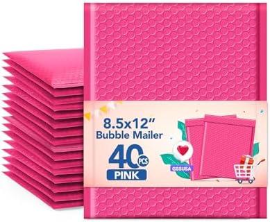 GSSUSA Pink Bubble Mailers 8.5x12 Padded Envelopes 40 Pack Self-Seal Packaging Bags, Small Business Supplies, Padded Mailers, Bubble Envelopes, Mailing Bags, Packaging for Small Business,Pink