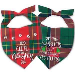 2 PCS Christmas Dog Bandana - Red and Green Plaid Reversible Scarf for Medium, Large Dogs - Funny Costume Accessories