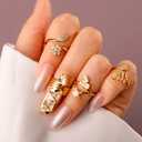 Rhinestones Beads Butterfly Finger Tip 18K Plated Gold Ring Little Finger Nail Cover Decoration Jewelry for Women Girls