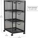Mind Reader Office Storage Organizer with Mesh Drawers Label Holders and Optional Wheels, Metal Mesh, Black