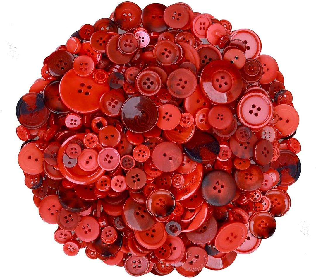 Greentime 250-300 Pcs Buttons for Crafts Assorted Size for Christmas Party New Year Decorations Sewing DIY Crafts Decoration-Red