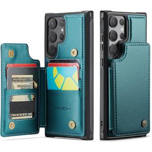 Vinich for Samsung Galaxy S24 Ultra Wallet Case with Card Holder, RFID Blocking Credit Slots Kickstand Shockproof Phone Cover Fit for Galaxy S24 Ultra 6.8" Bluish Green