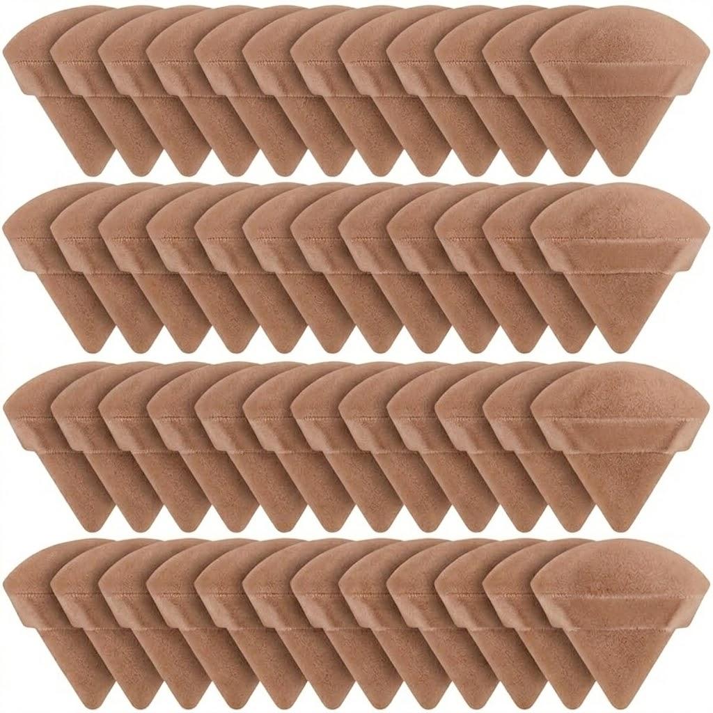 Suclain 48 Pcs Velour Triangle Powder Puff Soft Velour Makeup Puff for Face Powder Makeup Triangle Sponges for Wet and Dry Cosmetic Foundation Loose Mineral Body Tool(Brown)
