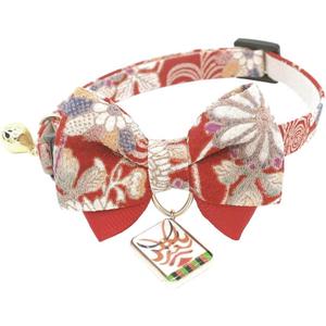 Double Bowtie Cat Collar with Japan Kabuki Charm. Safety Breakaway Buckle. Cute Kitten Collar for Girl Boy Cats
