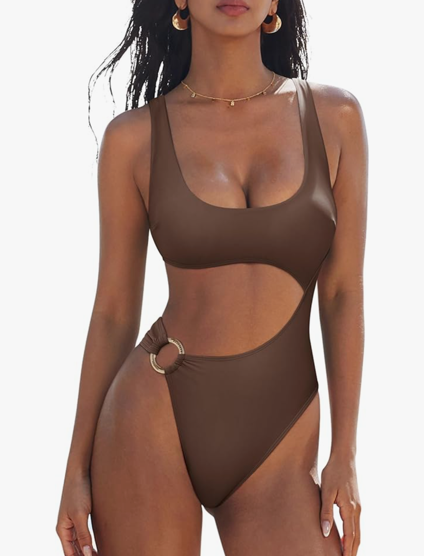 SUUKSESS Women Sexy One Piece Tummy Control Swimsuit Cutout Backless Bathing Suit, M