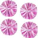 4Pcs Metallic Cheerleading Pom Poms, Creatiee 2 Pair Cheerleader Cheering Squad Pompoms for School Sports Dance Games Team Spirit Cheer (Pink-White)