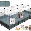 20 Panels Small Animal Playpen, 48" x 24" x 16" Pet Playpen with Waterproof Mat, C&C Cage for Guinea Pigs, Rabbit/Bunny/Baby Chicken Cage,Bunny/Puppy/Chicken Pen Indoor Outdoor Portable Metal Fence