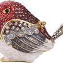 Hand Painted Trinket Box for Home Decor Accents, Enamel Hinged Jewelry Box for Bookshelf Office Table Desk Decoration, Classical Figurine Collectible Keepsake Animal Sculptures (Robin Bird)