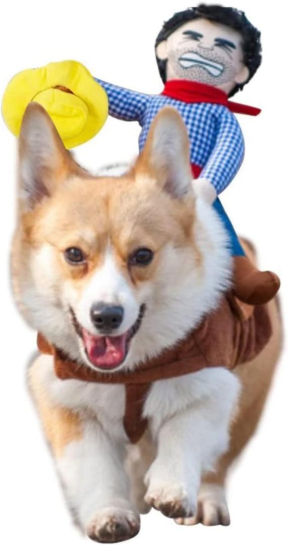 Cowboy Rider Dog Costume for Dogs Outfit Knight Style with Doll and Hat Pet Costume (M)