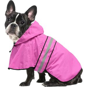 Waterproof Dog Rain Coat - Reflective Adjustable Pet Raincoat Jacket, Lightweight Dog Hooded Poncho Raincoats(Pink, Medium)