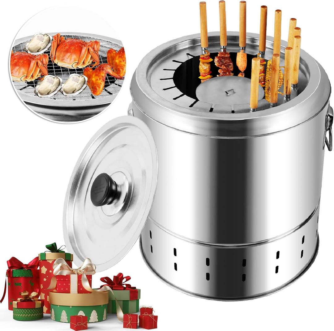 JIAWANSHUN Smokeless Hanging Charcoal Grill Stainless Steel 20 Skewers