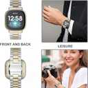 Wearlizer Compatible with Fitbit Versa 4/3 Bands/Fitbit Sense Bands for Women Men, Stainless Steel Ultra-Thin Lightweight Metal Replacement Strap for Versa 4/Sense (Soft Gold+Silver)