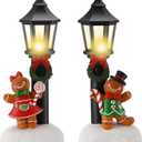 GlikCeil 2 Pcs Christmas Lighted Table Decor 10" Resin Figurine Table Centerpiece with Light up Streetlights Battery Operated Xmas Mini Street Statue Glow for Home Fireplace Shelf(Black Streetlight)