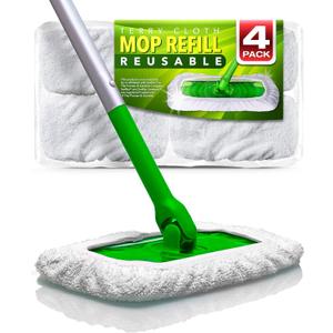 VanDuck Reusable 100% Cotton Mop Pads Compatible with Swiffer Sweeper (4-Pack), Terry Cloth Mop Covers Washable for Wet Mopping and Floor Cleaning (Handle is Not Included) (Wet&dry (White))