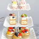 Plastic Square Dessert Cupcake Stand, 3 Tier Cup Cake Holder Tower for Tea Party/Birthday/Wedding, Plastic Tiered Serving Tray (White)