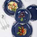 Hioasis 175pcs Blue and Silver Plastic Plates - Elegant Disposable Dinnerware Set Suitable for 25 Guests Include 10.25" Dinner & 7.5" Dessert Plates, Cutlery, Napkins, Cups for Party & Wedding
